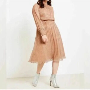 Eloquii Size 20 Champagne Shimmer Midi Dress Gathered Waist